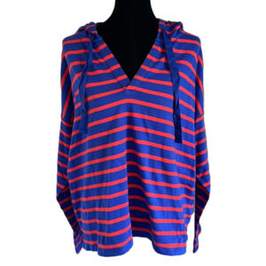NWOT Gap lightweight v-neck striped cotton hoodie XL cropped red blue